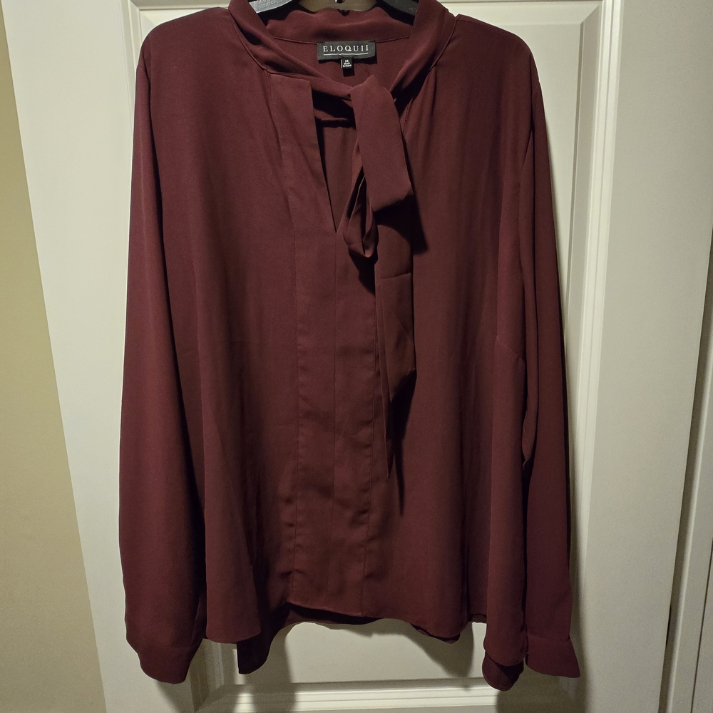 Eloquii Rich Burgundy Bow Blouse